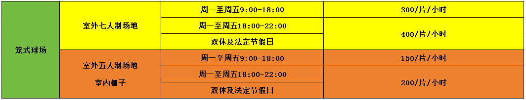 pg少林足球中心其他场地租赁收费标准